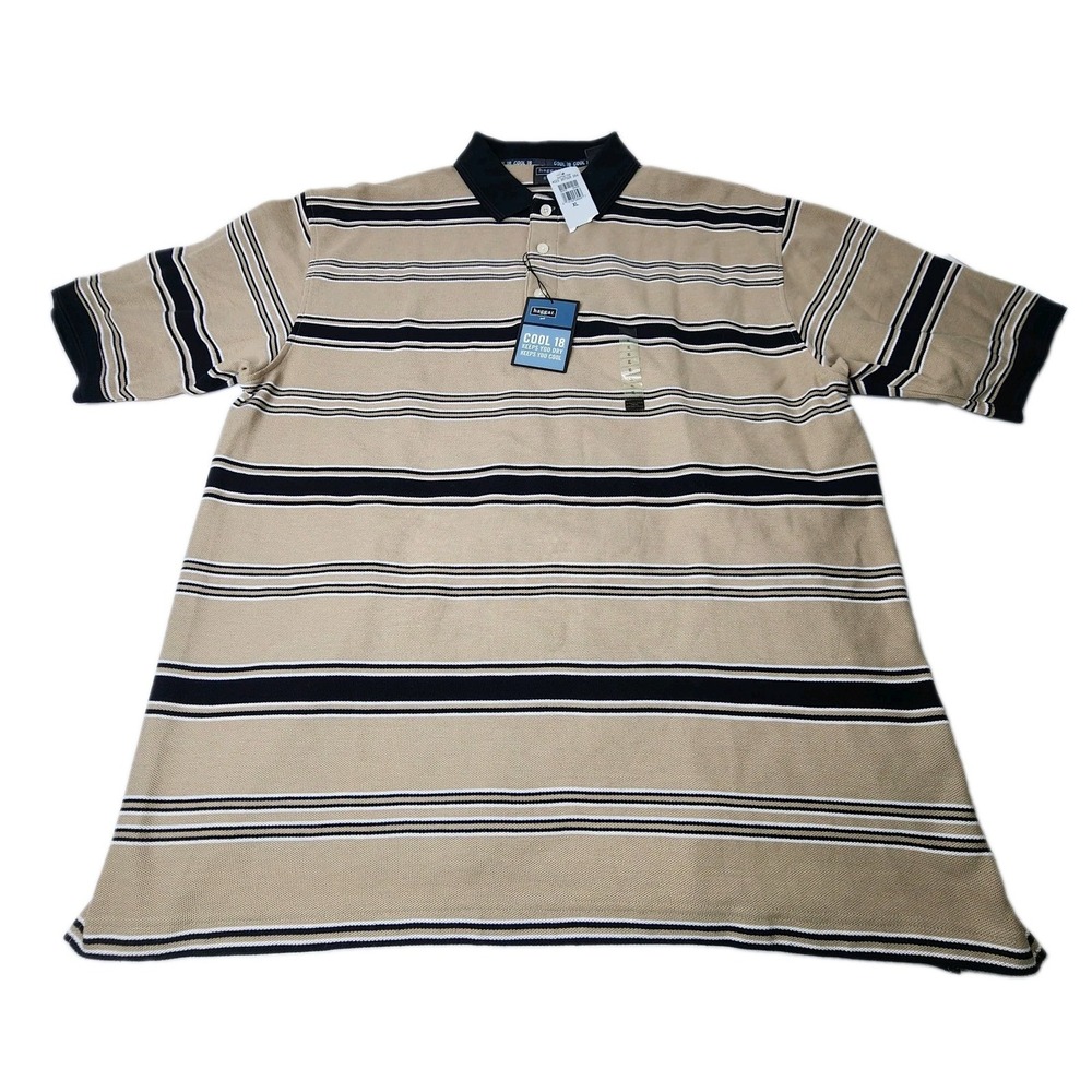 Haggar Golf Cool 18 Polo Men XL Black Brown Stripe Shirt Short Sleeve Scottish